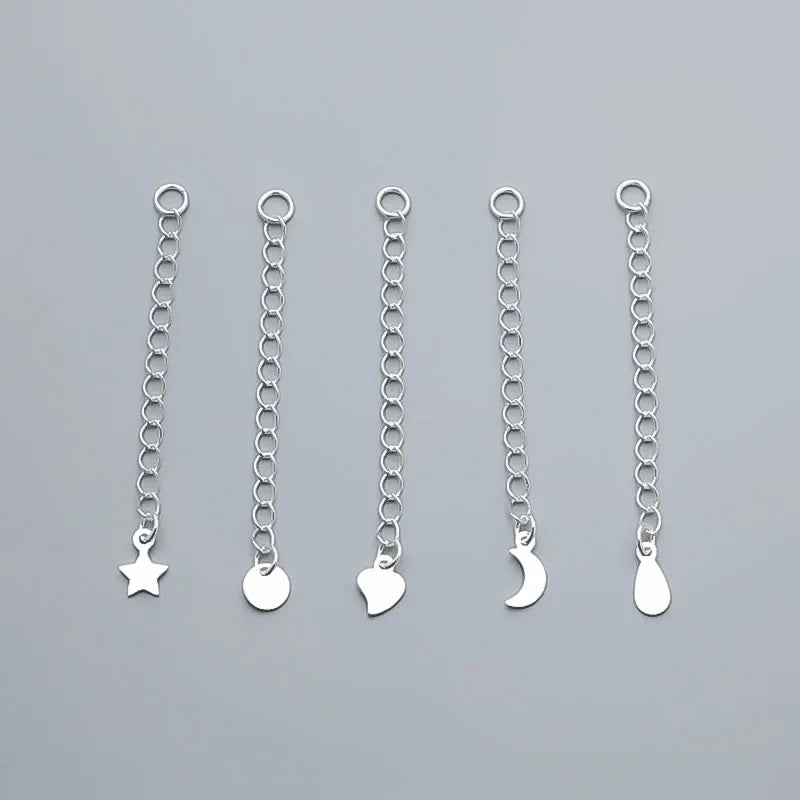 Heart-shaped Star Moon Tail Chain Necklace Extender Chain 925 Silver Jewelry DZ1210