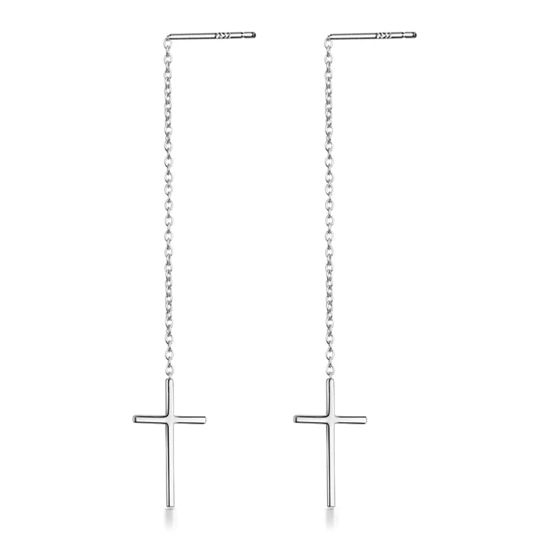 OL Tassel Chain Cross 6.3cm Drop Earring DA71