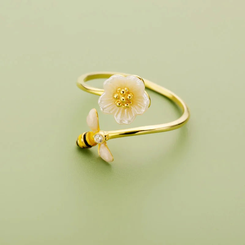 18k Gold Daisy Flower Bees Opening Rings DF070