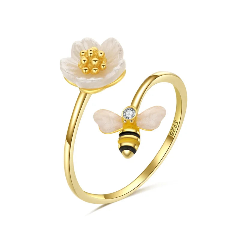 18k Gold Daisy Flower Bees Opening Rings DF070