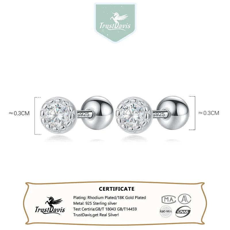 White CZ Bead Screw Stud Earrings DE0007