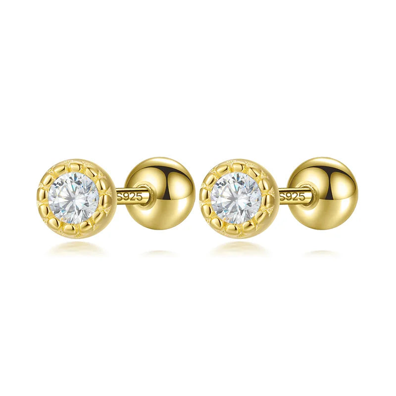 White CZ Bead Screw Stud Earrings DE0007