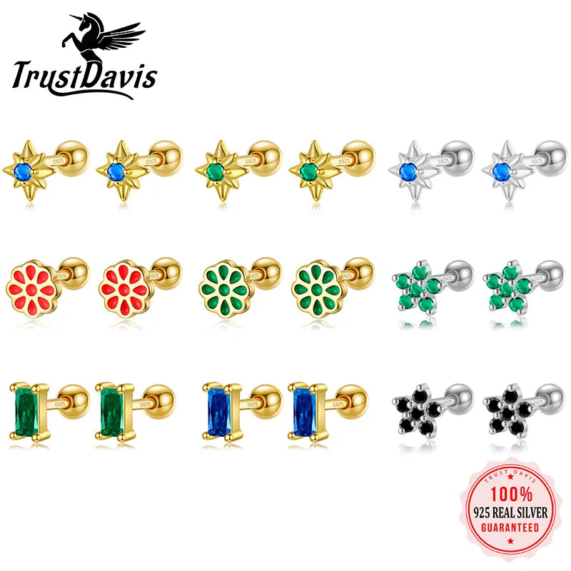 Color Rectangle Flower Star Screw Stud Earrings DG0200