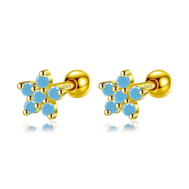 Color Rectangle Flower Star Screw Stud Earrings DG0200