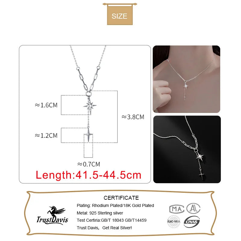 Choker Necklace Star Cross Tassel Shiny CZ Necklace DA2624