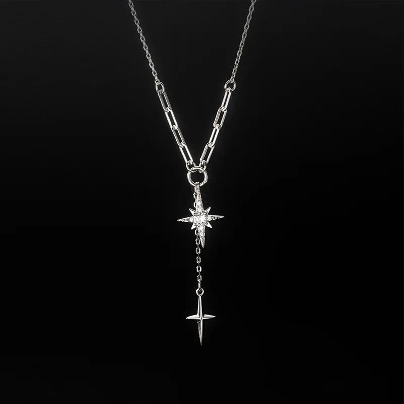 Choker Necklace Star Cross Tassel Shiny CZ Necklace DA2624