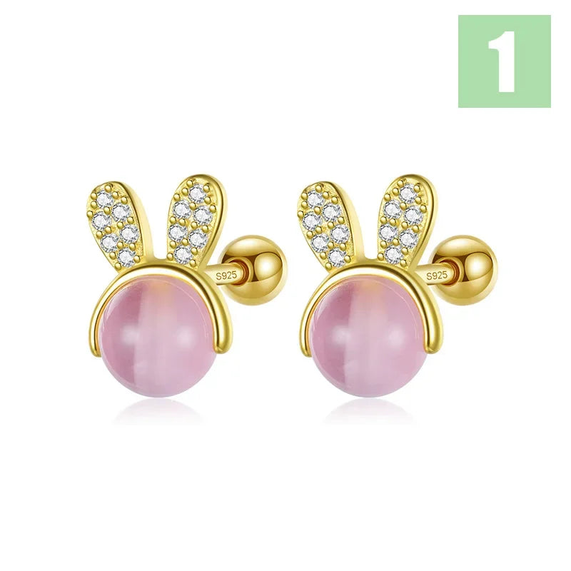 Kids Glaze Animal Rabbit Screw Stud Earrings DF2091