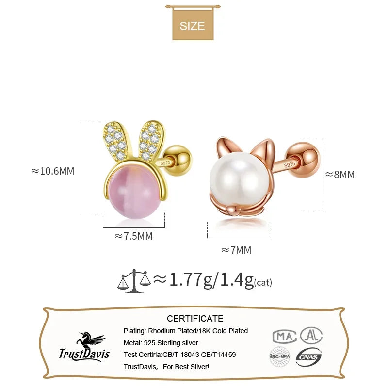 Kids Glaze Animal Rabbit Screw Stud Earrings DF2091