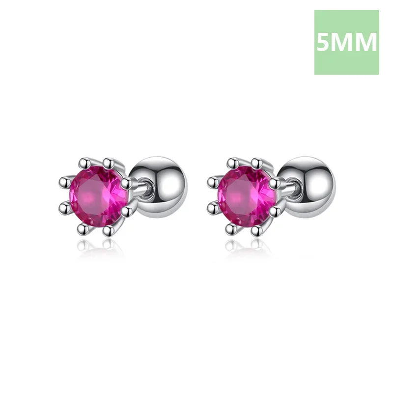 Fashion Eight Claw 4/5/6mm Rose Red CZ Screw Stud Earrings DA2584