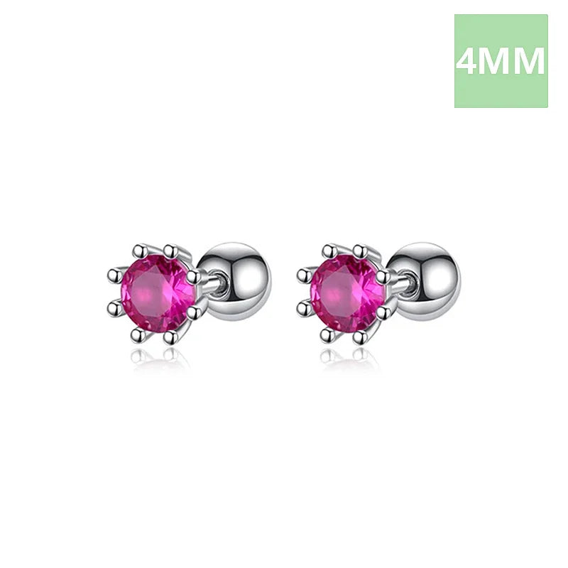 Fashion Eight Claw 4/5/6mm Rose Red CZ Screw Stud Earrings DA2584