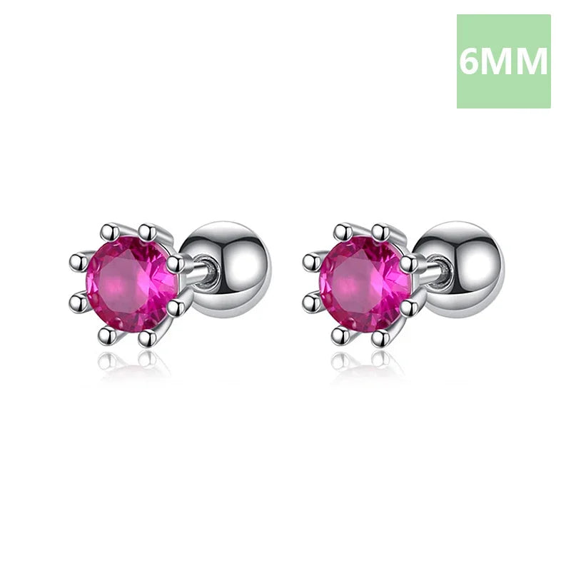 Fashion Eight Claw 4/5/6mm Rose Red CZ Screw Stud Earrings DA2584