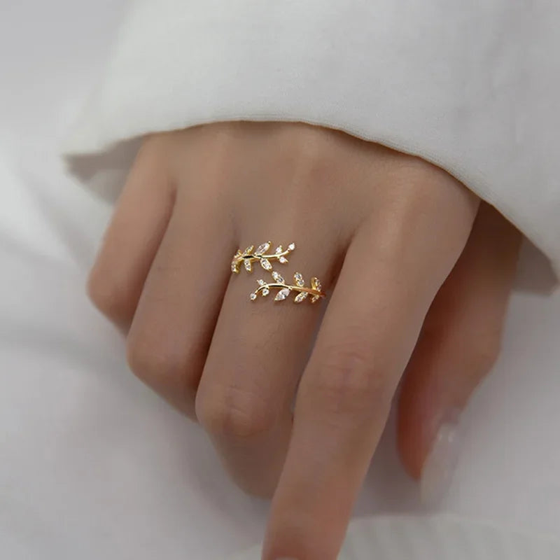 Fashion Leaves Shiny CZ Opening Ring 6 7 8  DA226