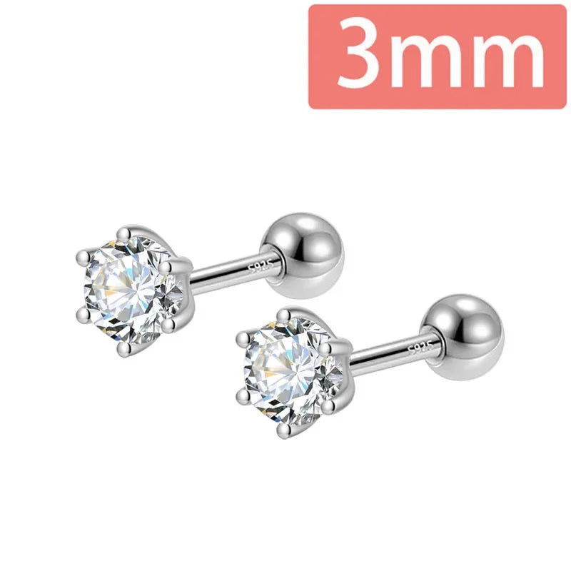 Fashion Gold Six Claw 3/4/5mm CZ Screw Stud Earrings DA2712