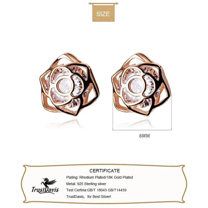 Fashion Rose Flower Shiny CZ Stud Earrings DA219