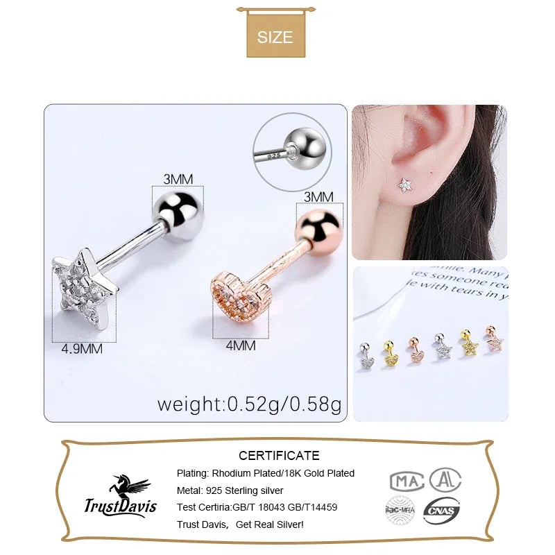 Fashion Sweet Romantic Heart CZ Bead Screw Stud Earrings DA2508