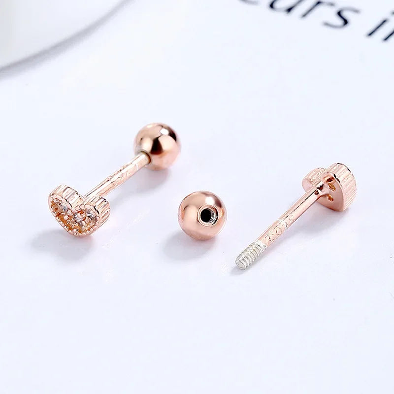 Fashion Sweet Romantic Heart CZ Bead Screw Stud Earrings DA2508