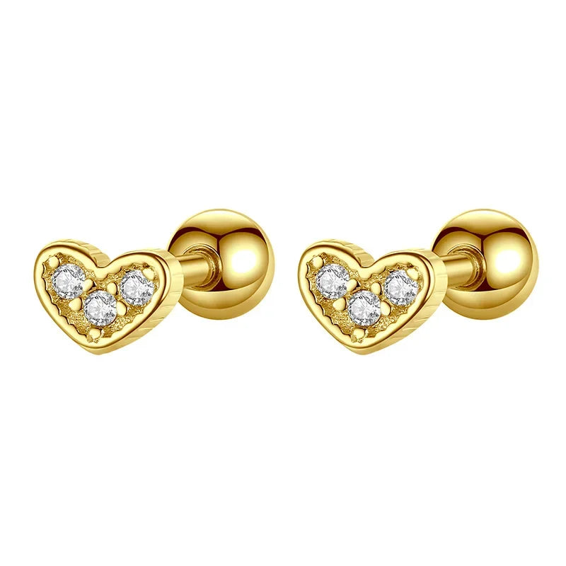 Fashion Sweet Romantic Heart CZ Bead Screw Stud Earrings DA2508