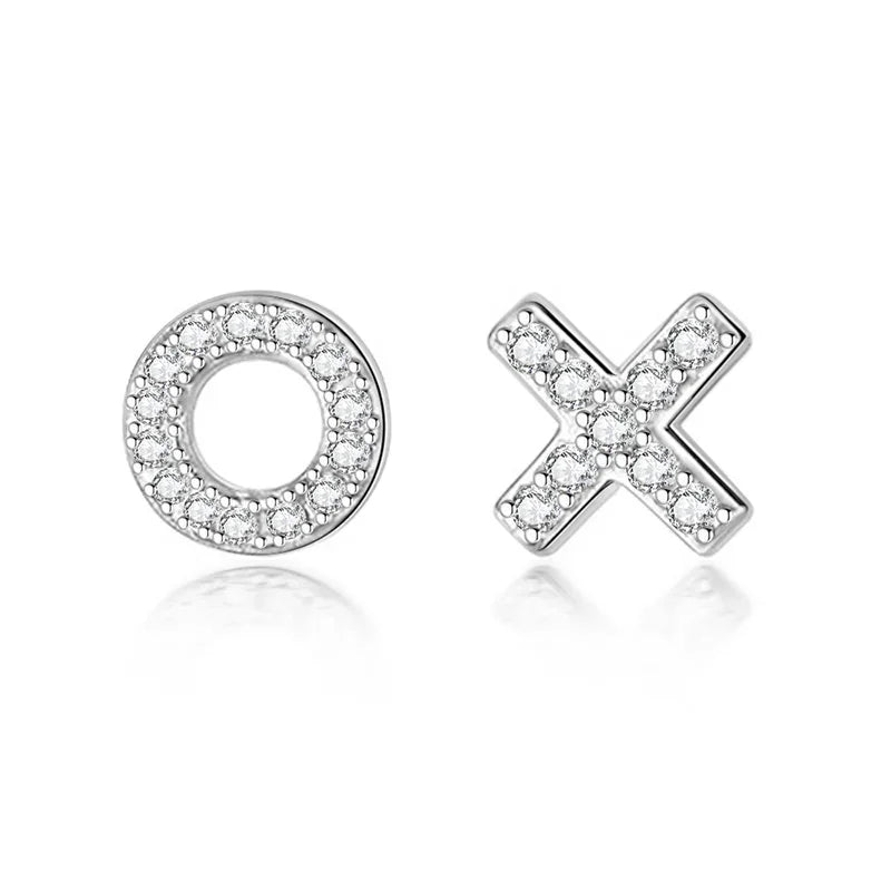 Fashion Tiny Asymmetric X O Dazzling CZ Charm Stud Earrings DA2116