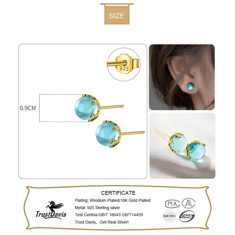 Fashion Round Blue Crystal Stud Earrings DA2973