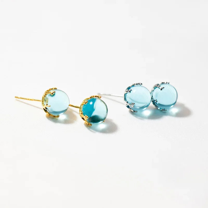 Fashion Round Blue Crystal Stud Earrings DA2973