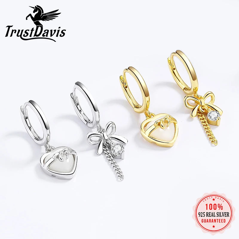 Heart Bowknot Hear Pendant Hoop Earrings DS3489