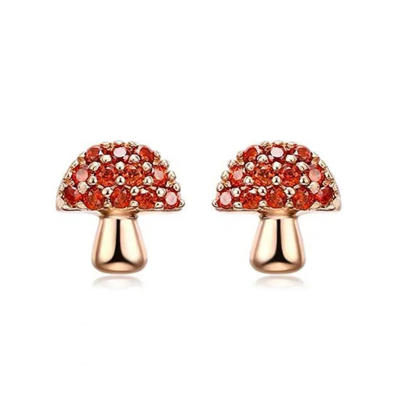 Sweet Cute Rose Mushroom Dazzling CZ Stud Earring DS2589