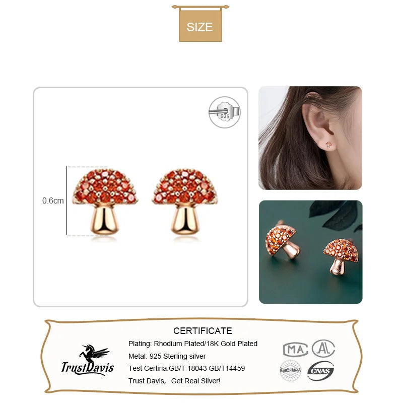 Sweet Cute Rose Mushroom Dazzling CZ Stud Earring DS2589