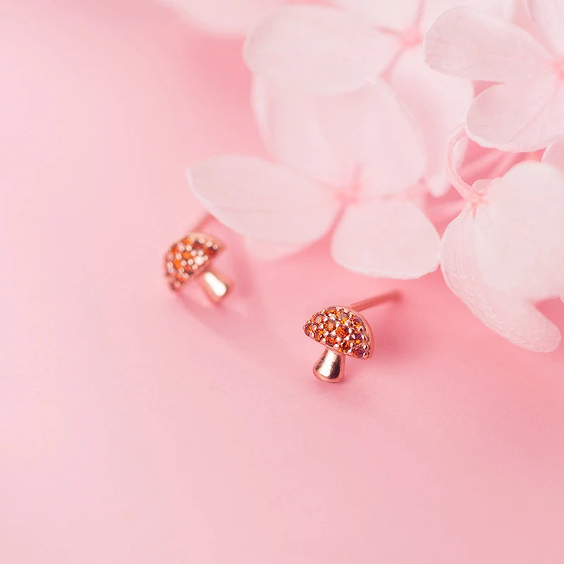 Sweet Cute Rose Mushroom Dazzling CZ Stud Earring DS2589