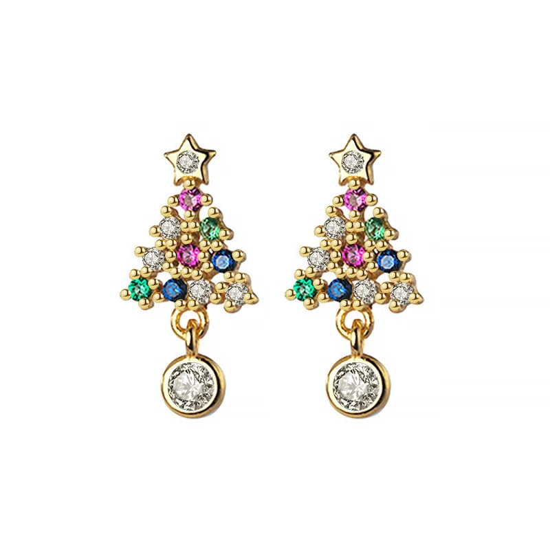 Christmas Tree Color Shiny CZ Stud Earring DA2458