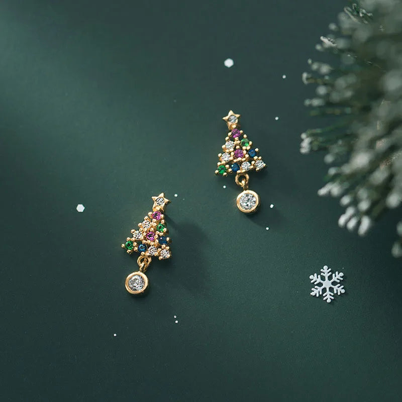 Christmas Tree Color Shiny CZ Stud Earring DA2458