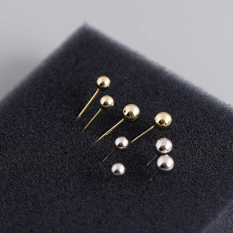 Cute Small Gold Silver Ball Beads Stud Earrings XY1331