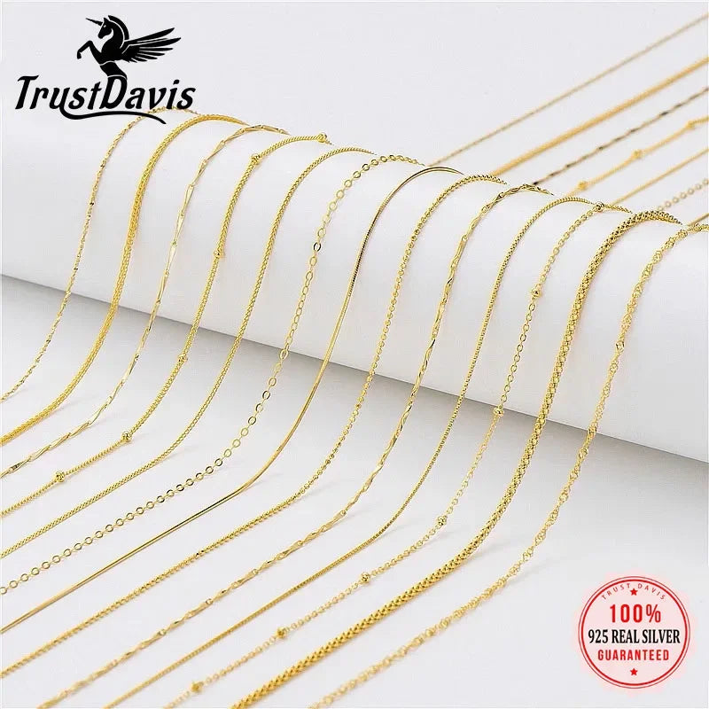 Gold Water-wave Snake Box Beads Chain For Woman 40/45cm Chain Necklace Accessories DC23