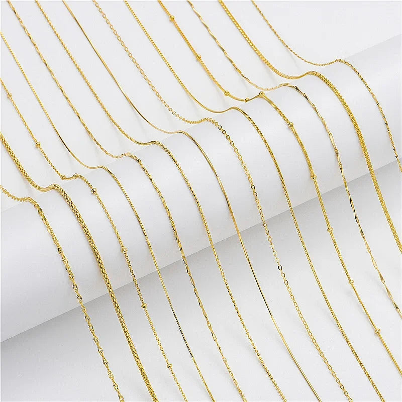 Gold Water-wave Snake Box Beads Chain For Woman 40/45cm Chain Necklace Accessories DC23