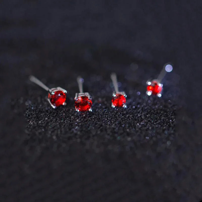 Fashion Women's Cute Tiny 4mmX4mm Red Zircon Stud Earrings DS238