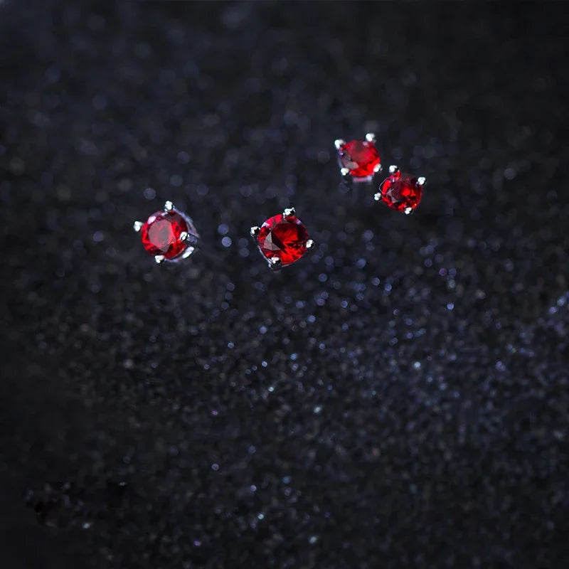 Fashion Women's Cute Tiny 4mmX4mm Red Zircon Stud Earrings DS238