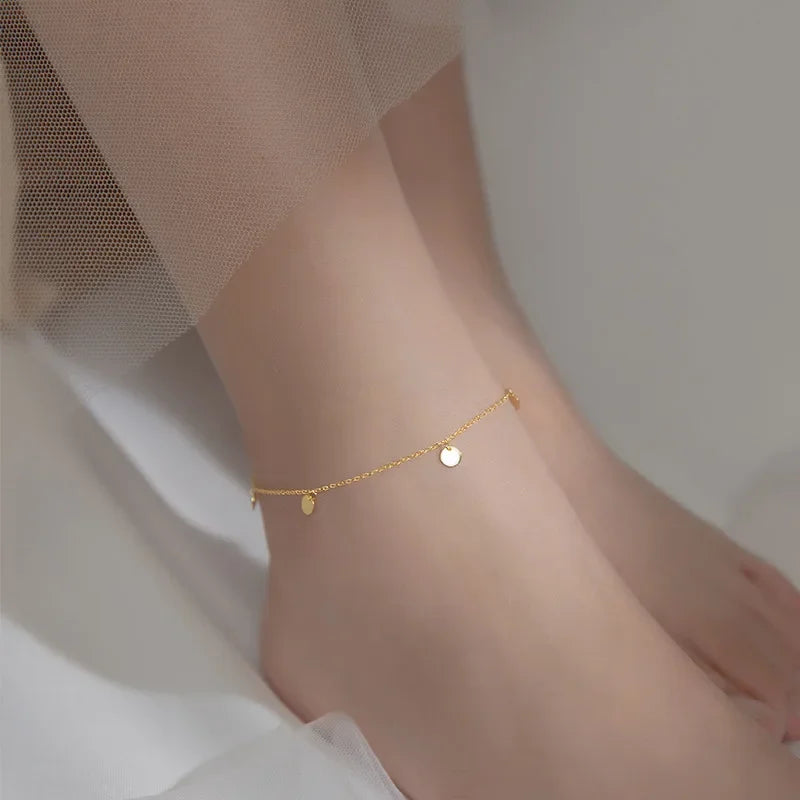 Gold Sweet Wafer Tassel Chain Anklets DA2353