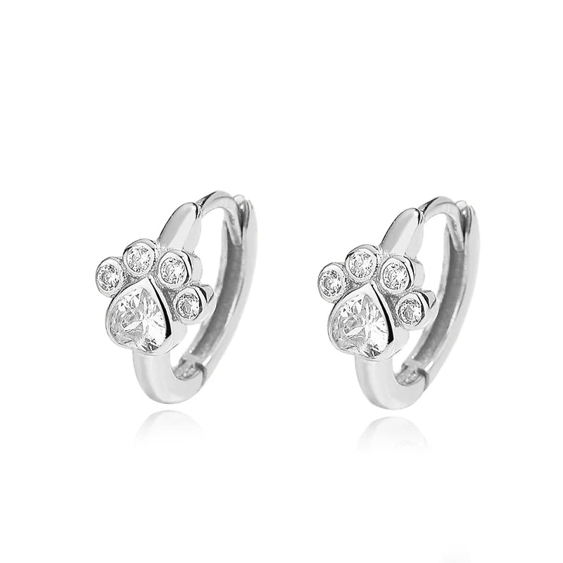 Square Cat's Paw Heart CZ Pendant Hoop Earrings DG0190