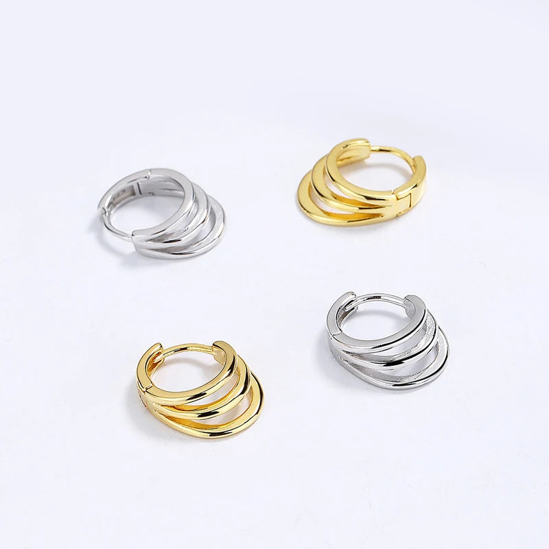 18k Gold Three Layers Charm Hoop Earrings DG0102