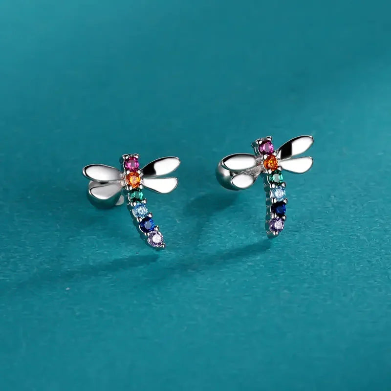 Cute Insect Dragonfly CZ Screw Stud Earrings DF268