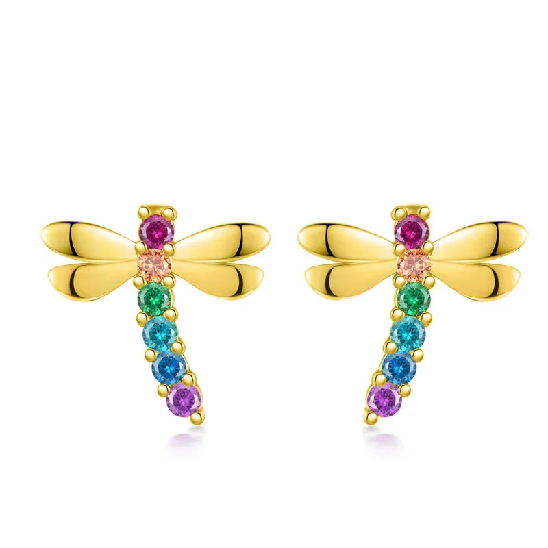 Cute Insect Dragonfly CZ Screw Stud Earrings DF268