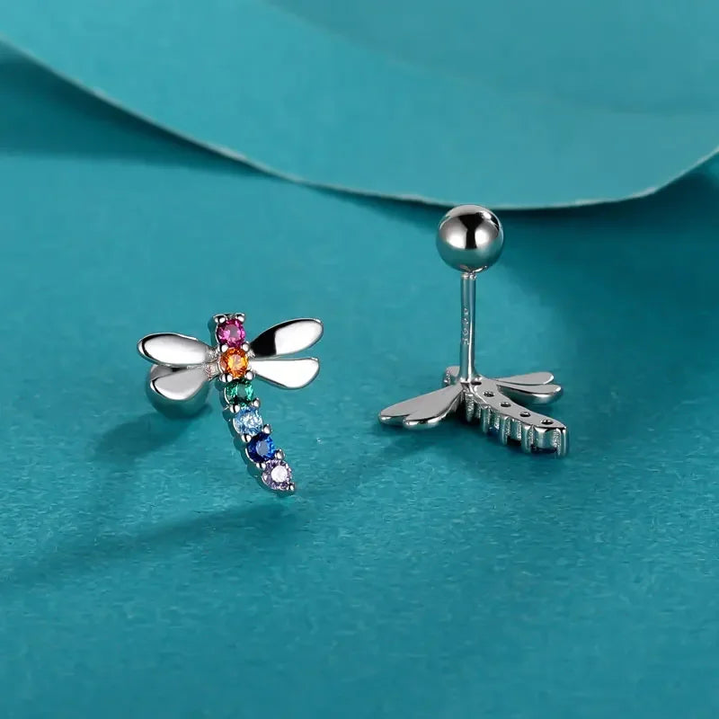 Cute Insect Dragonfly CZ Screw Stud Earrings DF268