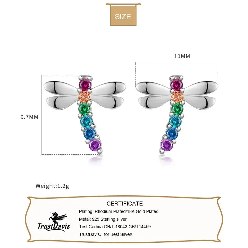 Cute Insect Dragonfly CZ Screw Stud Earrings DF268