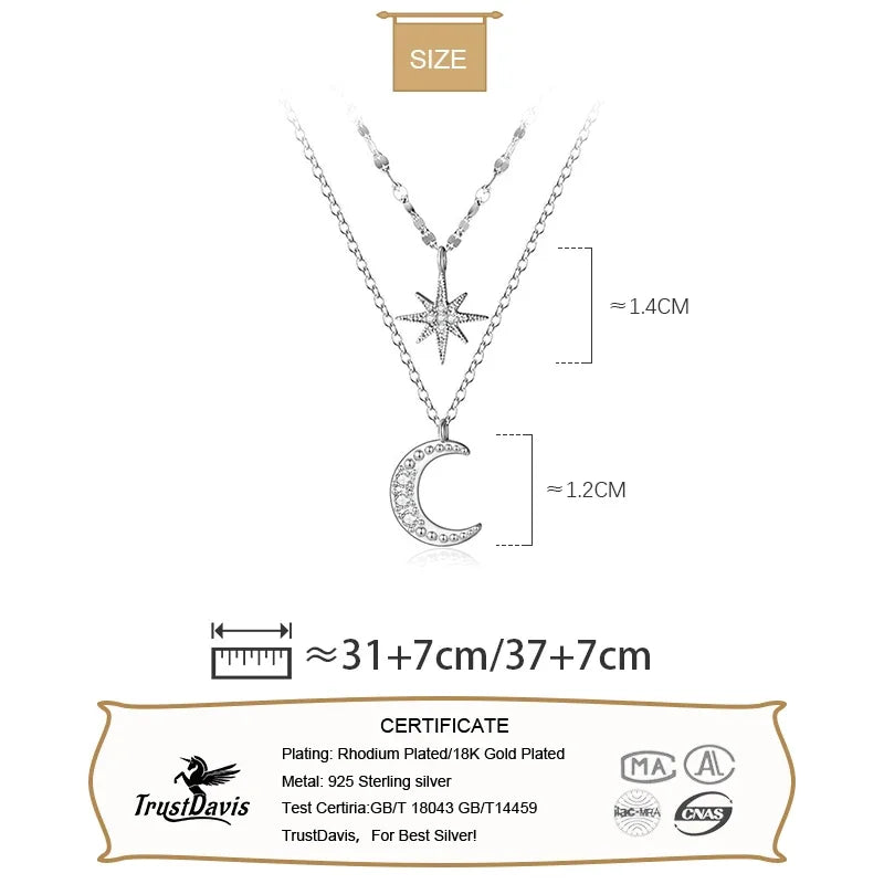 Double Beads Chain Star Moon CZ Choker Necklace DA1321