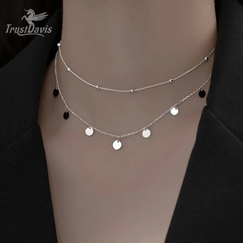 Double Layer 5mm Wafer Beads Choker Necklace DA3000