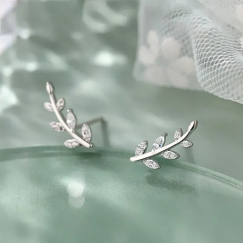 Leaves Leaf Shiny CZ Stud Earrings DS725