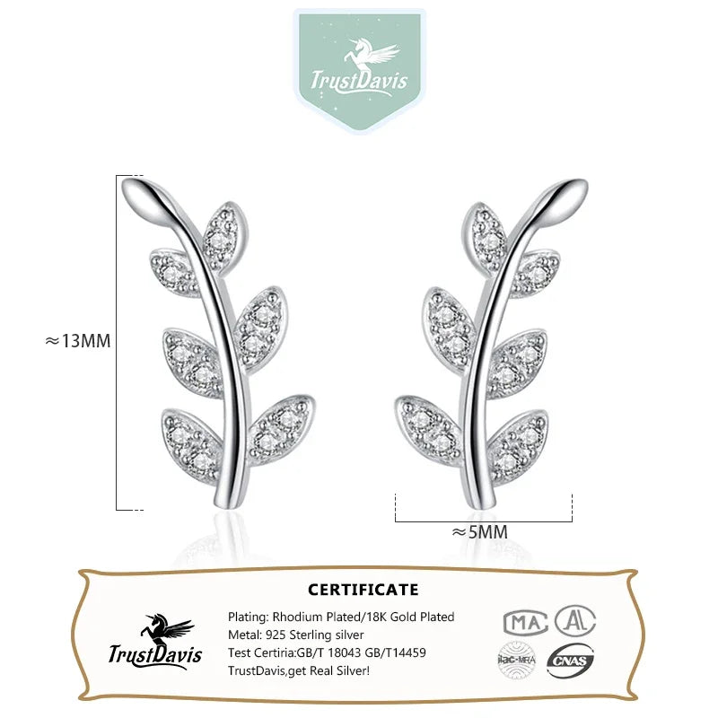 Leaves Leaf Shiny CZ Stud Earrings DS725