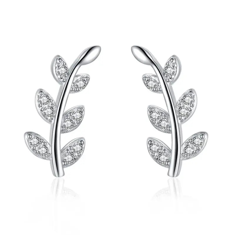 Leaves Leaf Shiny CZ Stud Earrings DS725