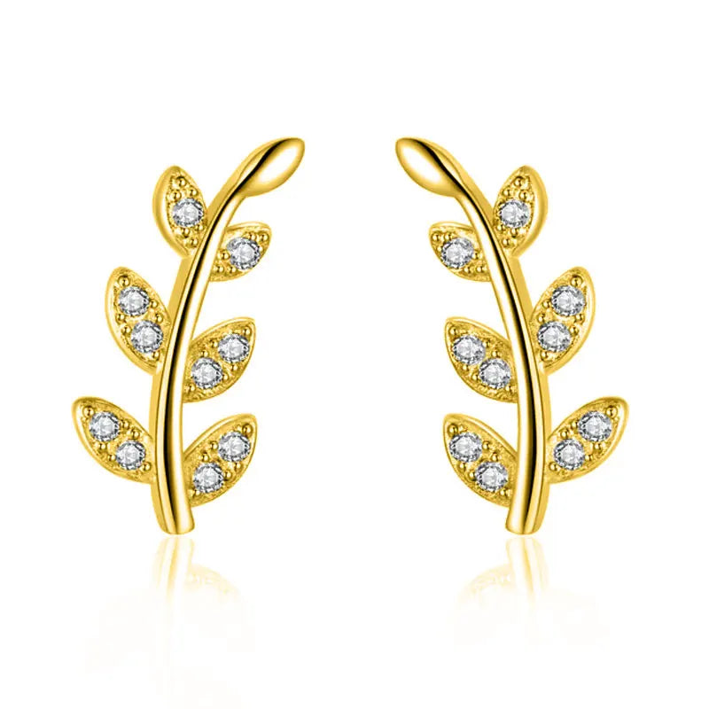 Leaves Leaf Shiny CZ Stud Earrings DS725