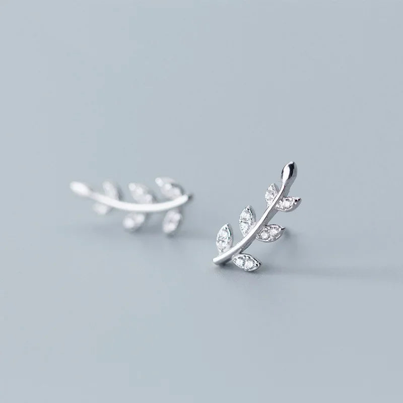 Leaves Leaf Shiny CZ Stud Earrings DS725