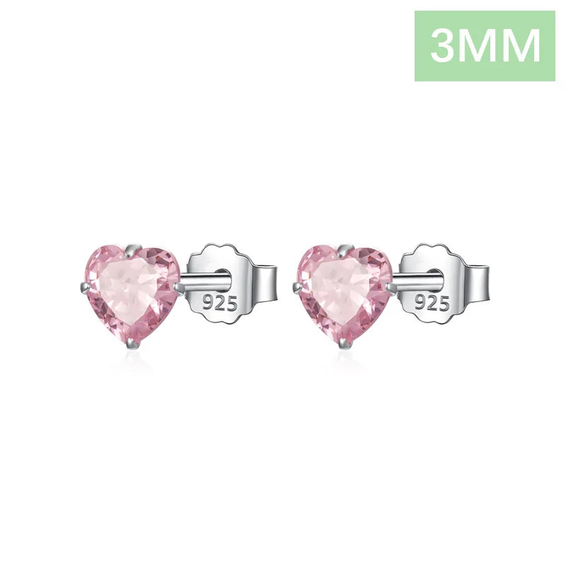 Cute Pink  Heart Charm Shiny CZ Stud Earrings DS3731